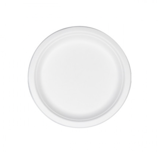 [8420499125176] Assiettes "bionic" blanches bagasse - Ø18x1,8cm (1000 unités)